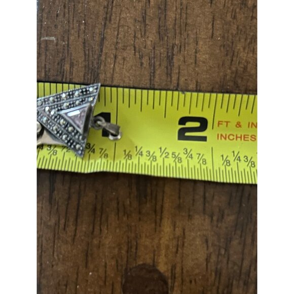 Sterling Silver Arrow Pendant Triangle W/ Purple Glass Crystal & Marcasite  925 - Picture 8 of 9